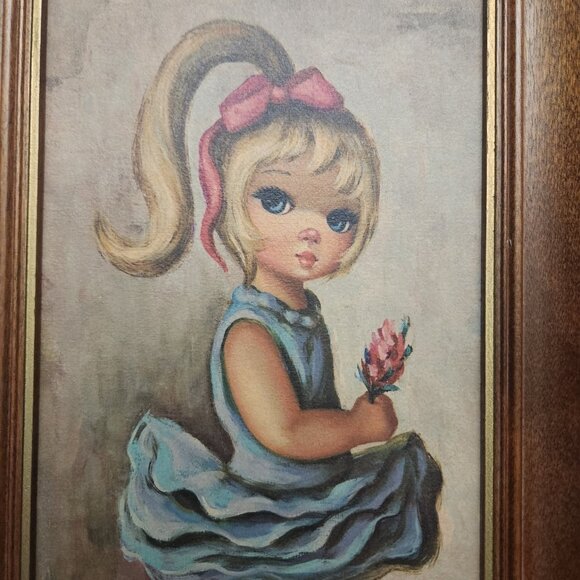 Vintage Maio Framed Big Eye Girls Ballerinas Framed Wall Hanging Art Set of Two - Picture 7 of 8